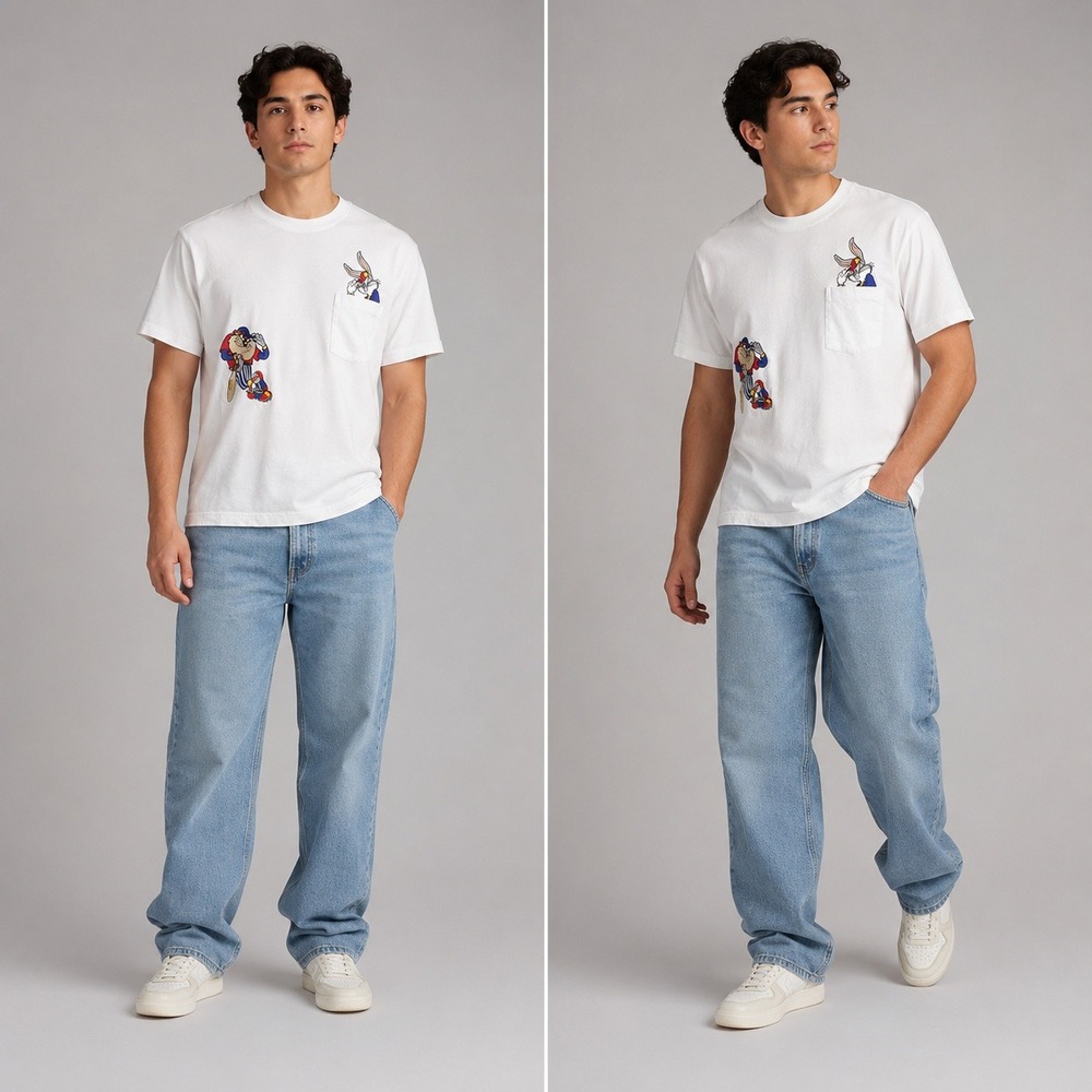 Vintage Acme Clothing Looney Tunes Bugs Bunny Taz Baseball Pocket T-Shirt White